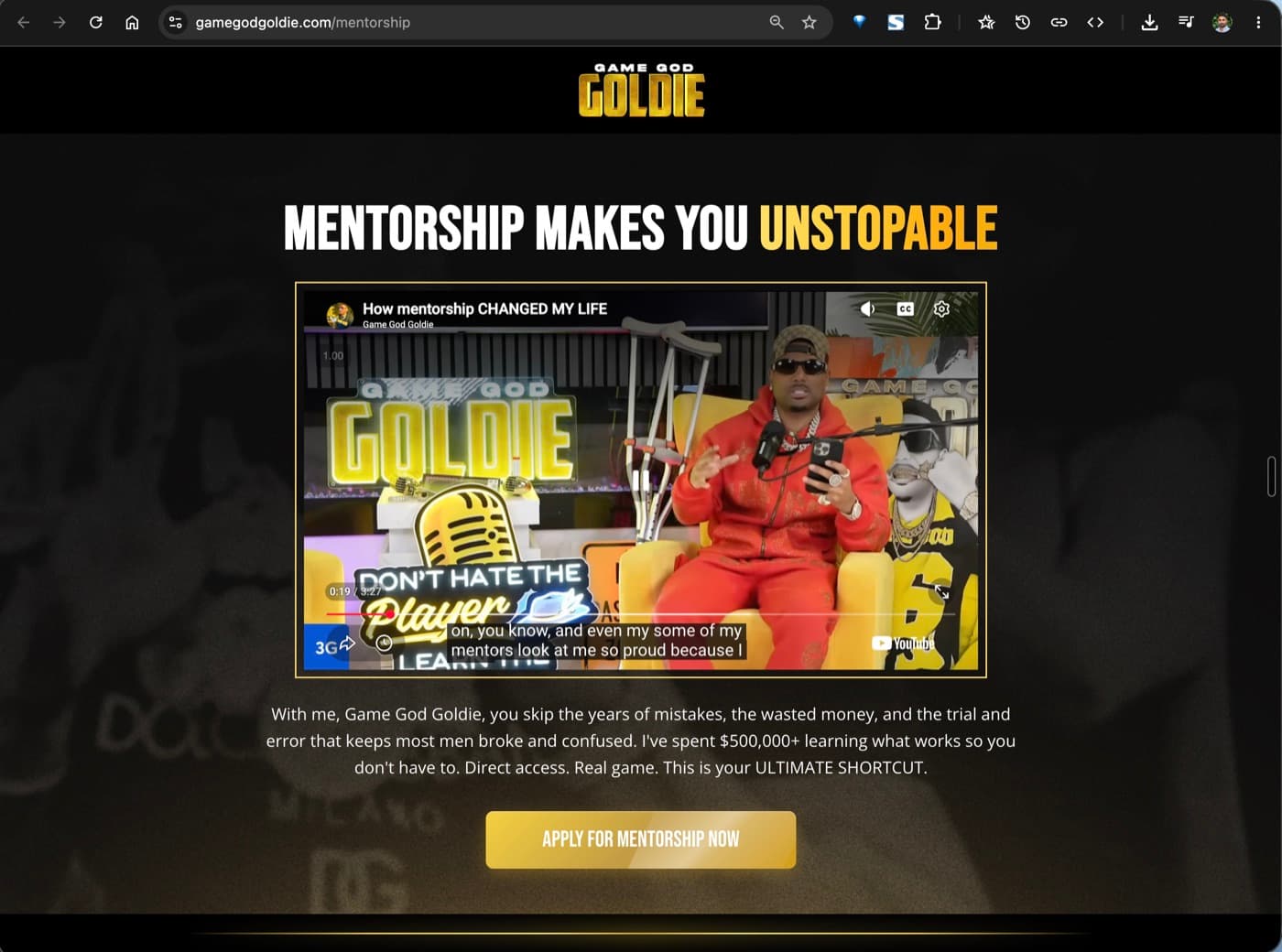 Mentorship page with apply for mentorship call to action.
